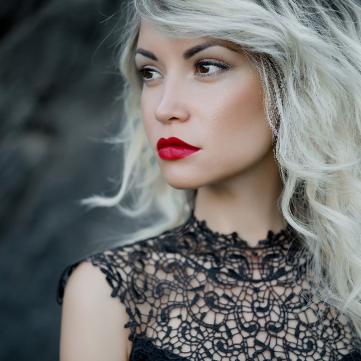 red lipstick blond haired makeup artist portfolio photo