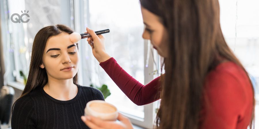 Woman making beauty and make up treatment in a salon. Concept about beauty and people