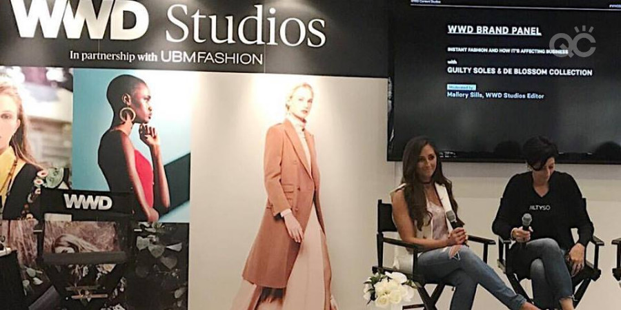 QC makeup academy tutor Mallory Sills speaking as a fashion styling expert on a convention panel