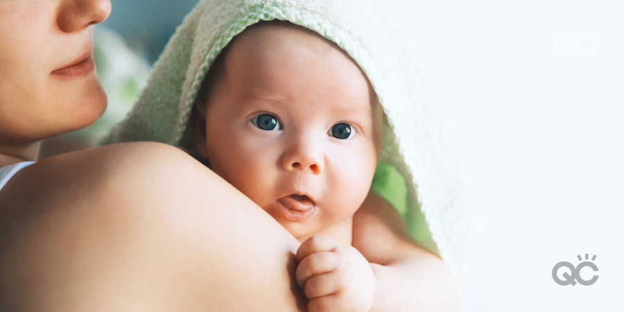 mother and baby just out of bath with clean skin