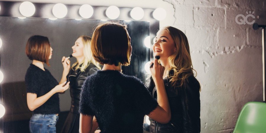 backstage of a short film or tv set makeup job applying makeup as a professional makeup artist