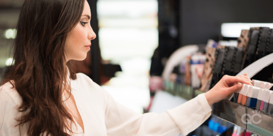 woman shopping for cosmetic products