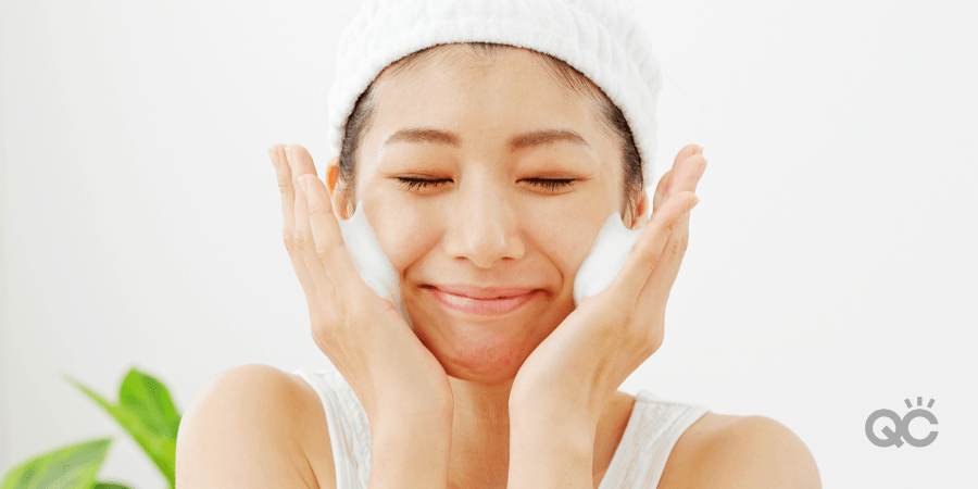 Japanese woman, face wash with cleanser