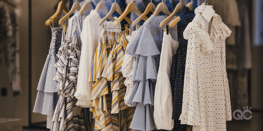 Fashionable clothes in a boutique store in London.