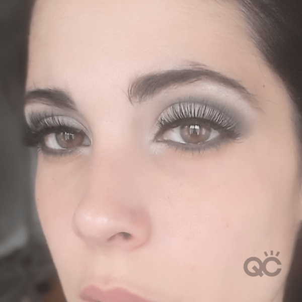 qc nadia calabro - demonstrating smoky eye makeup look