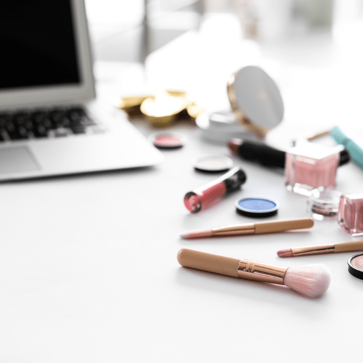 makeup products and laptop for online makeup schools