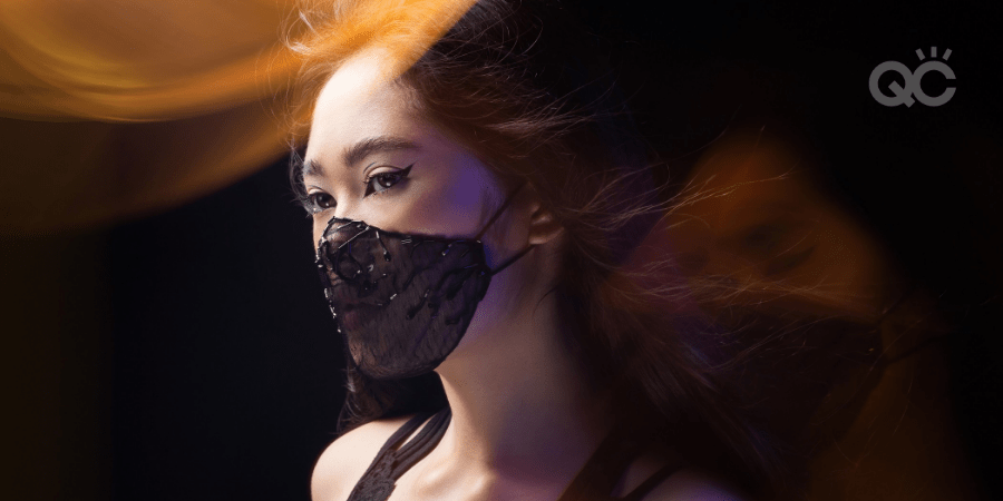 model wearing face mask for makeup portfolio