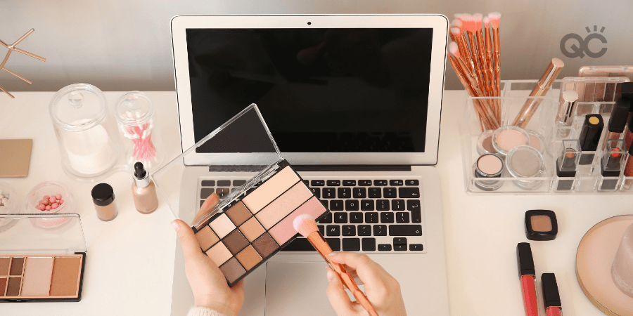 Desk with Computer and Makeup Tools