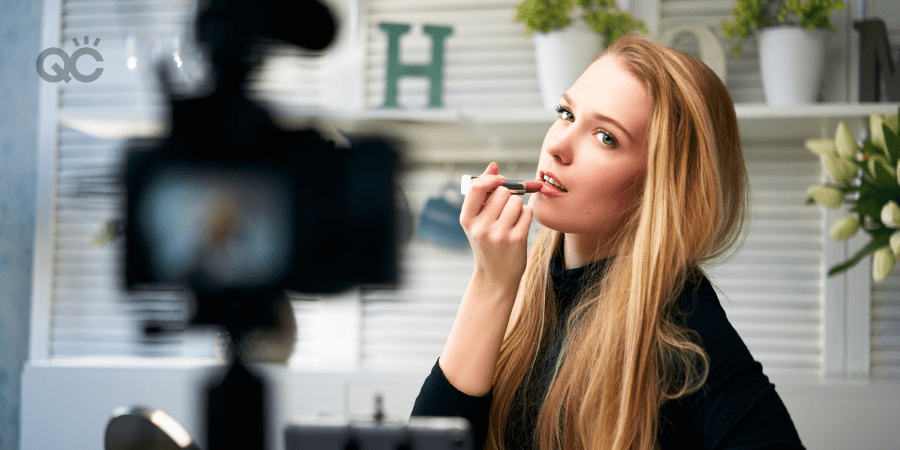 makeup vlogger applying makeup on camera