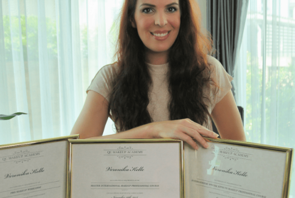 Makeup artist, Veronika Kelle, with her QC Makeup Academy certifications