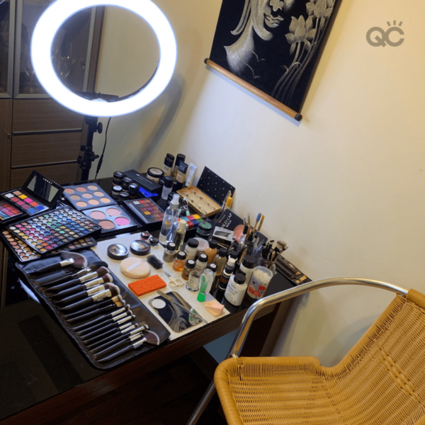 Veronika's makeup station set up for client appointment