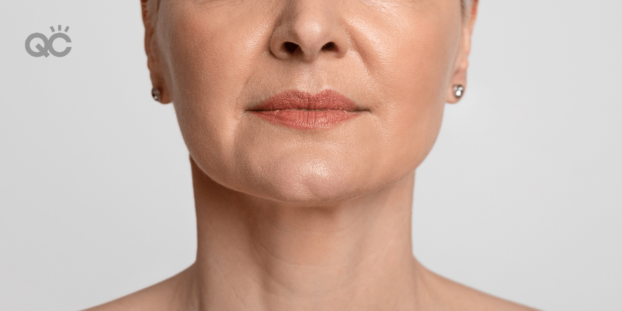 mature model, close up shot of lip makeup