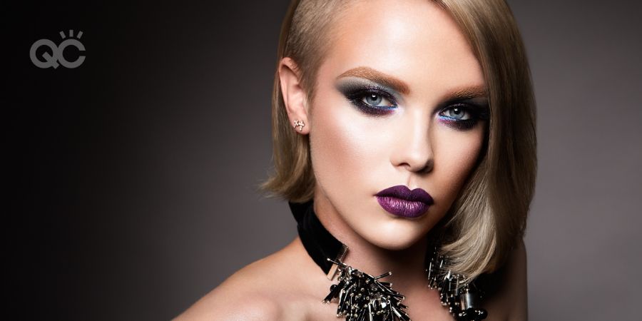 Blonde model makeup fashion photoshoot