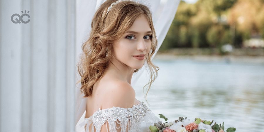 Woman in bridal makeup and attire. Photo representing best bridal makeup schools in Canada.