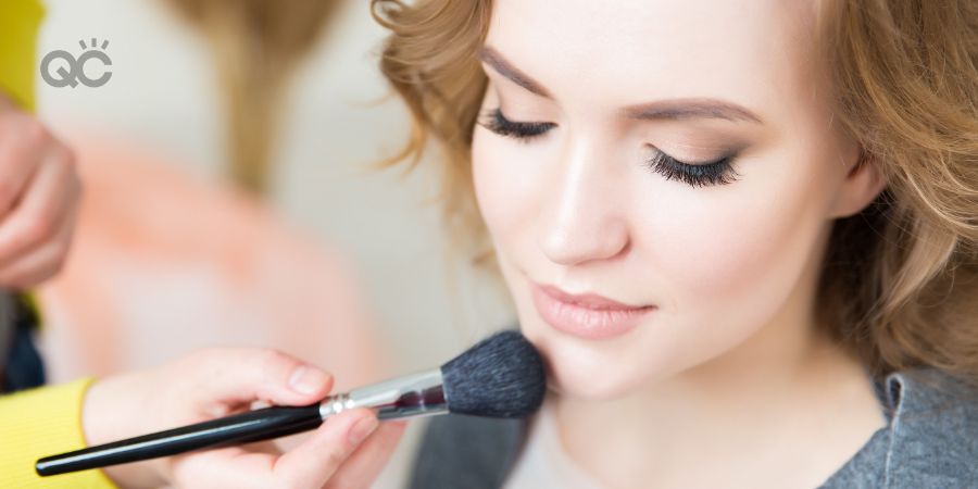 closeup young lady prepared by makeup artist