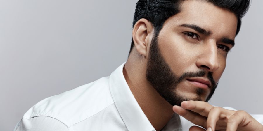 Male skincare routine showing male model with great skin